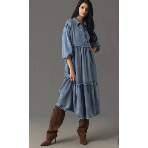 Anthropologie Dresses & Skirts - Anthropologie Bettina Tiered Shirt Dress Maeve Denim Plus Size 3X Boho Cottage